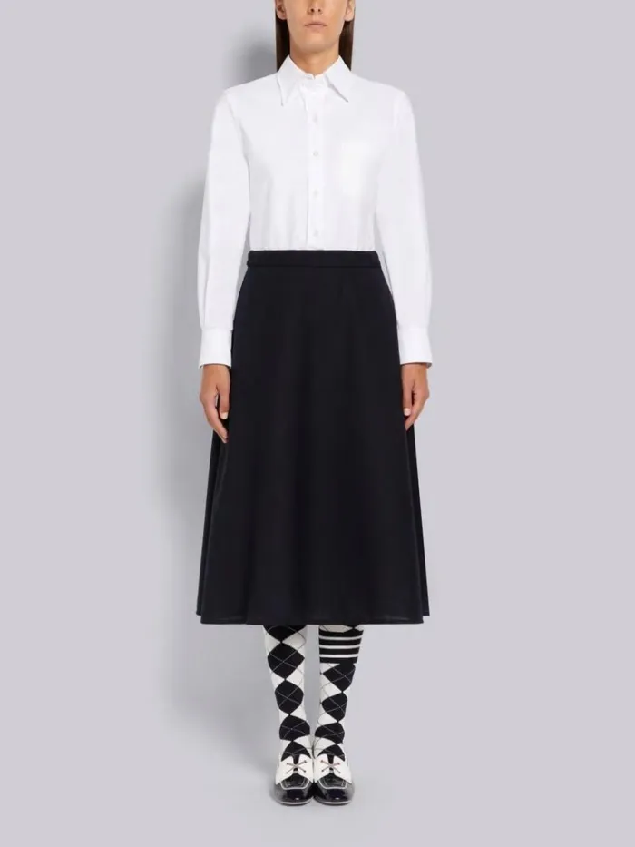 2ply Fresco High Waisted Aline Below The Knee Shirtdress Navy Women Thom Browne Skirts 2ply Fresco High Waisted Aline Below The Knee Shirtdress Navy Women Thom Browne Skirts
