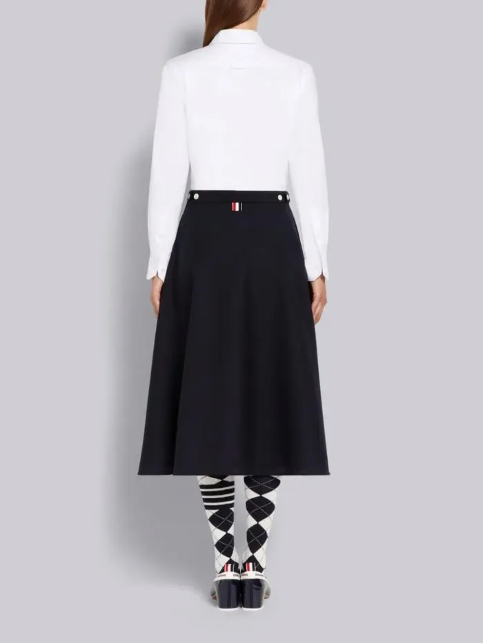 2ply Fresco High Waisted Aline Below The Knee Shirtdress Navy Women Thom Browne Skirts