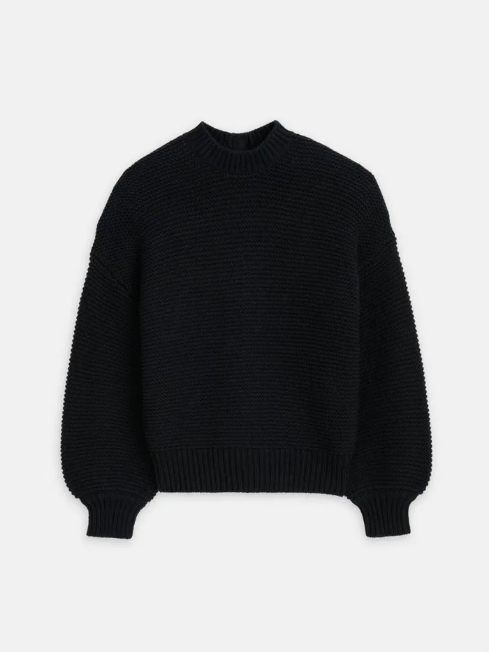 Alex Mill ButtonBack Crewneck Sweater Black Women Sweaters
