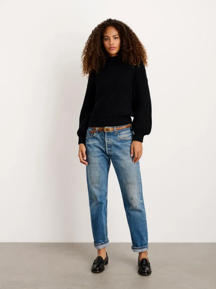Alex Mill ButtonBack Crewneck Sweater Black Women Sweaters