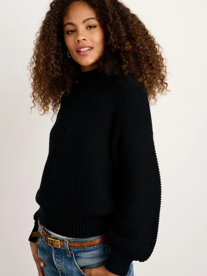 Alex Mill ButtonBack Crewneck Sweater Black Women Sweaters