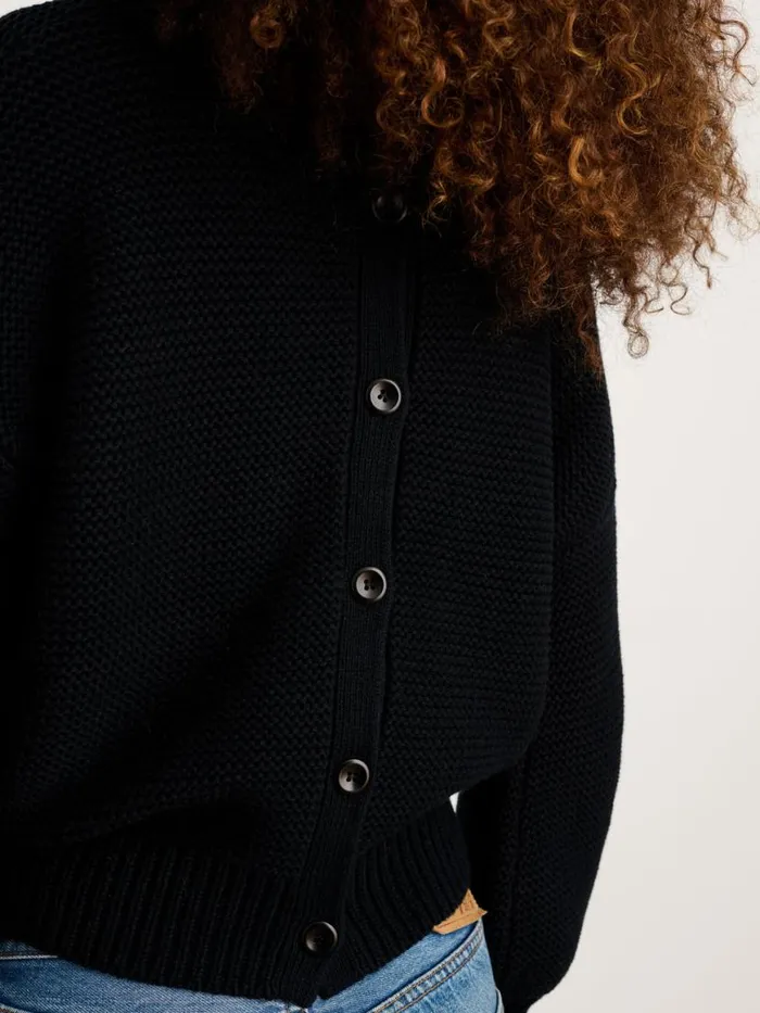 Alex Mill ButtonBack Crewneck Sweater Black Women Sweaters