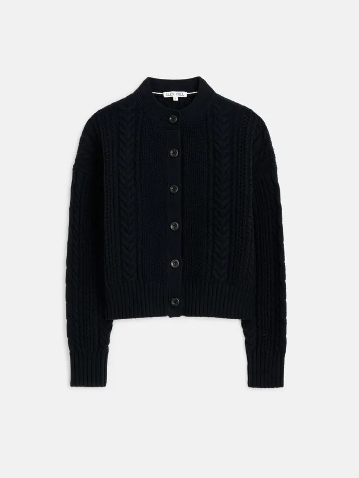 Alex Mill Cable Knit Nico Chunky Cardigan Black Women Sweaters