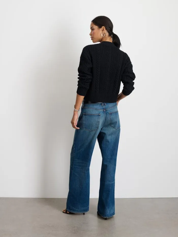 Alex Mill Cable Knit Nico Chunky Cardigan Black Women Sweaters