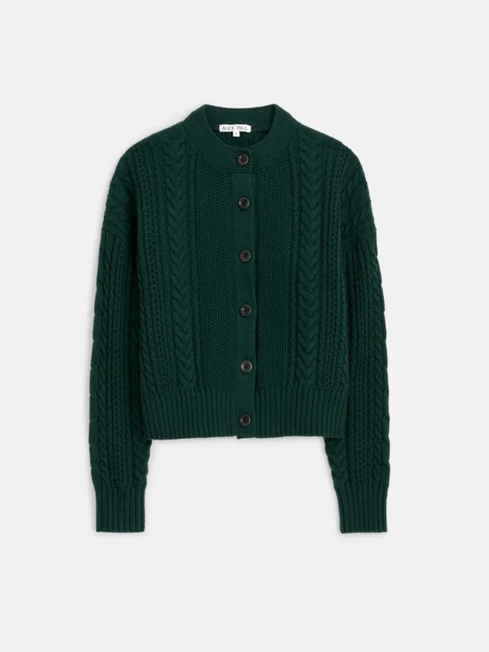 Alex Mill Cable Knit Nico Chunky Cardigan Evergreen Women Sweaters