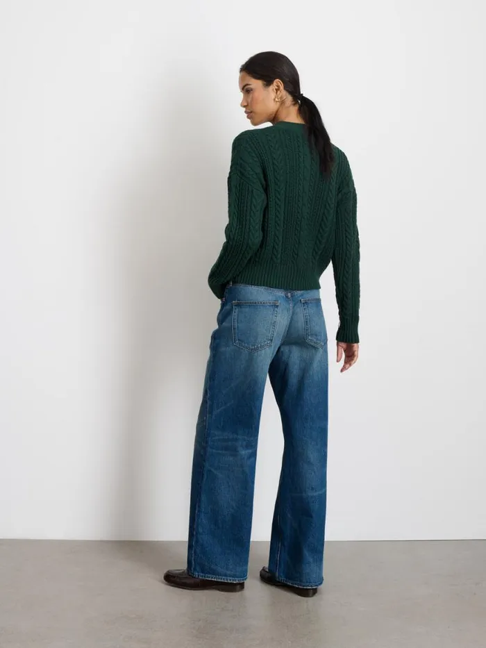 Alex Mill Cable Knit Nico Chunky Cardigan Evergreen Women Sweaters