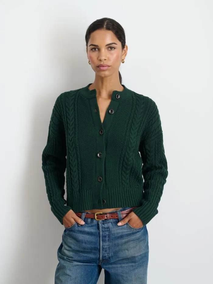 Alex Mill Cable Knit Nico Chunky Cardigan Evergreen Women Sweaters