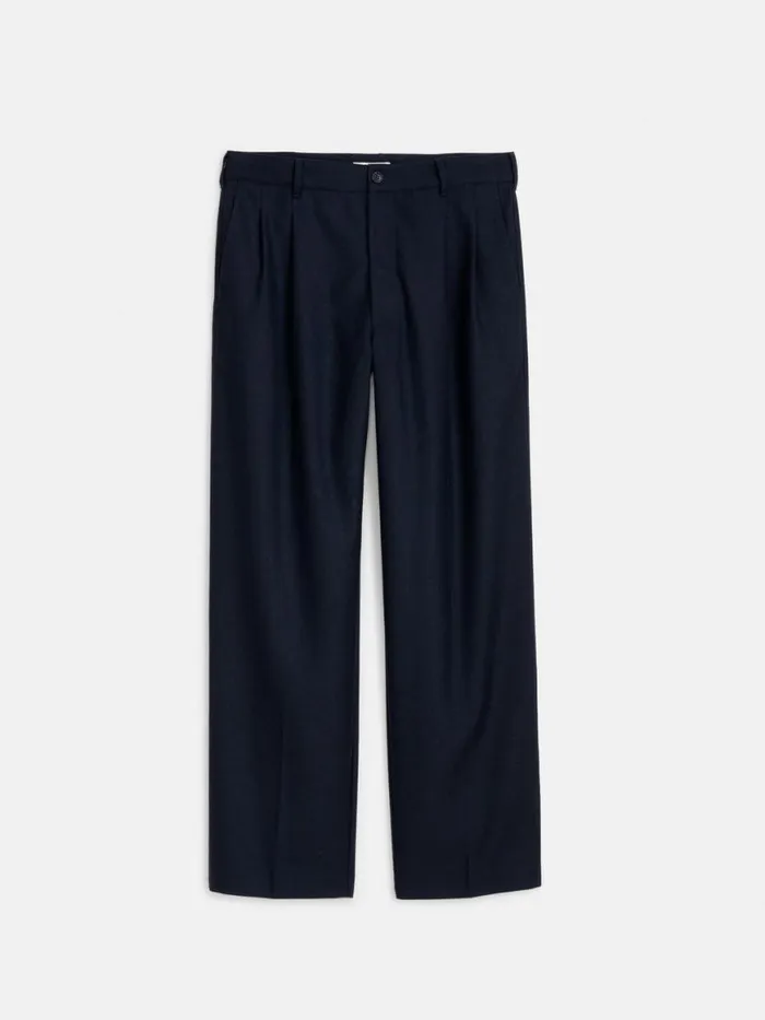 Alex Mill Henry Pleated Trouser In Wool Flannel Navy Men Suiting Blazers