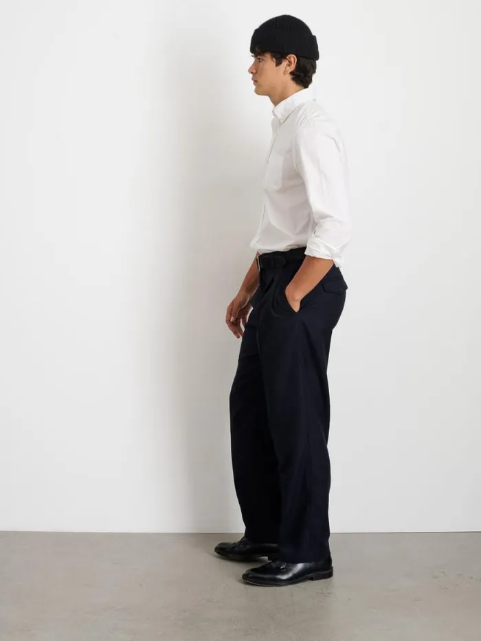 Alex Mill Henry Pleated Trouser In Wool Flannel Navy Men Suiting Blazers