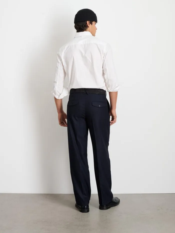 Alex Mill Henry Pleated Trouser In Wool Flannel Navy Men Suiting Blazers