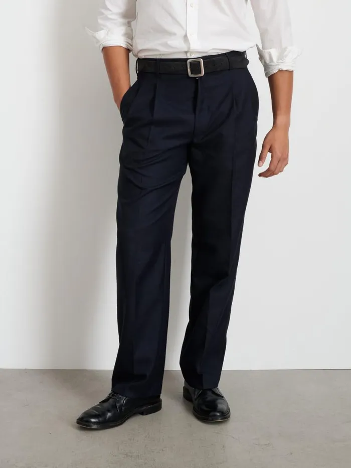 Alex Mill Henry Pleated Trouser In Wool Flannel Navy Men Suiting Blazers