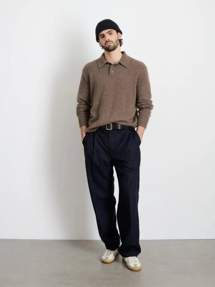 Alex Mill Jacob Polo Sweater In Cashmere Heather Walnut Men Sweaters Sweatshirts