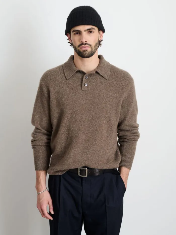 Alex Mill Jacob Polo Sweater In Cashmere Heather Walnut Men Sweaters Sweatshirts