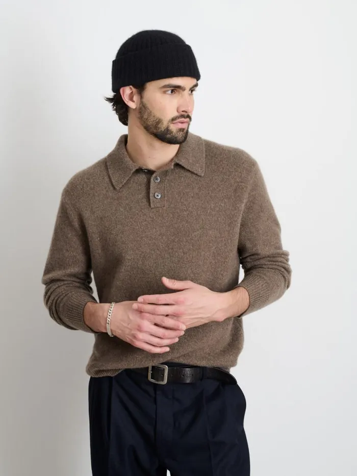 Alex Mill Jacob Polo Sweater In Cashmere Heather Walnut Men Sweaters Sweatshirts