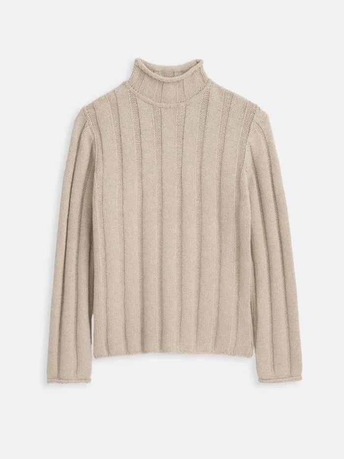 Alex Mill Mateo Roll Neck Sweater In Ribbed Wool Cotton Oatmeal Men Sweaters Sweatshirts