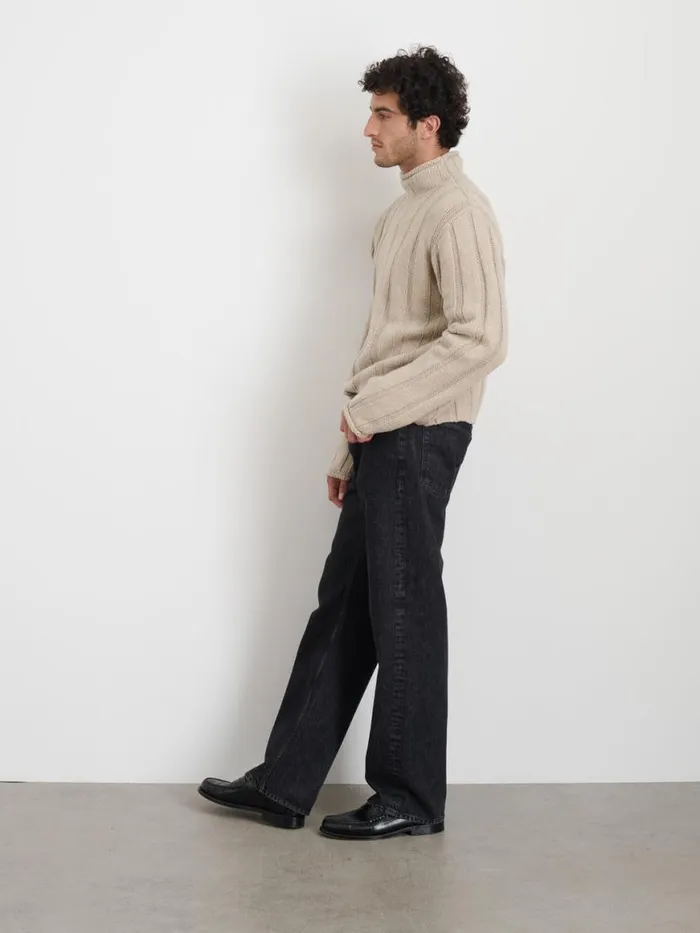 Alex Mill Mateo Roll Neck Sweater In Ribbed Wool Cotton Oatmeal Men Sweaters Sweatshirts