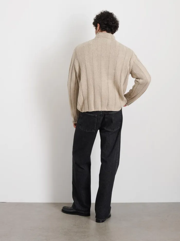 Alex Mill Mateo Roll Neck Sweater In Ribbed Wool Cotton Oatmeal Men Sweaters Sweatshirts
