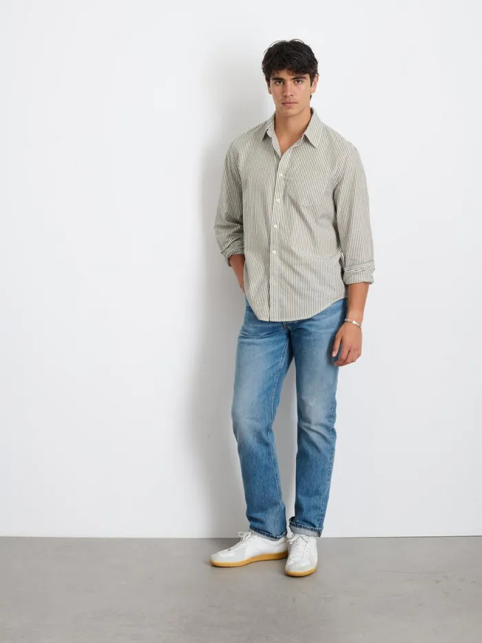Alex Mill Mill Shirt In Striped Cotton Poplin Olivewhite Men Shirts