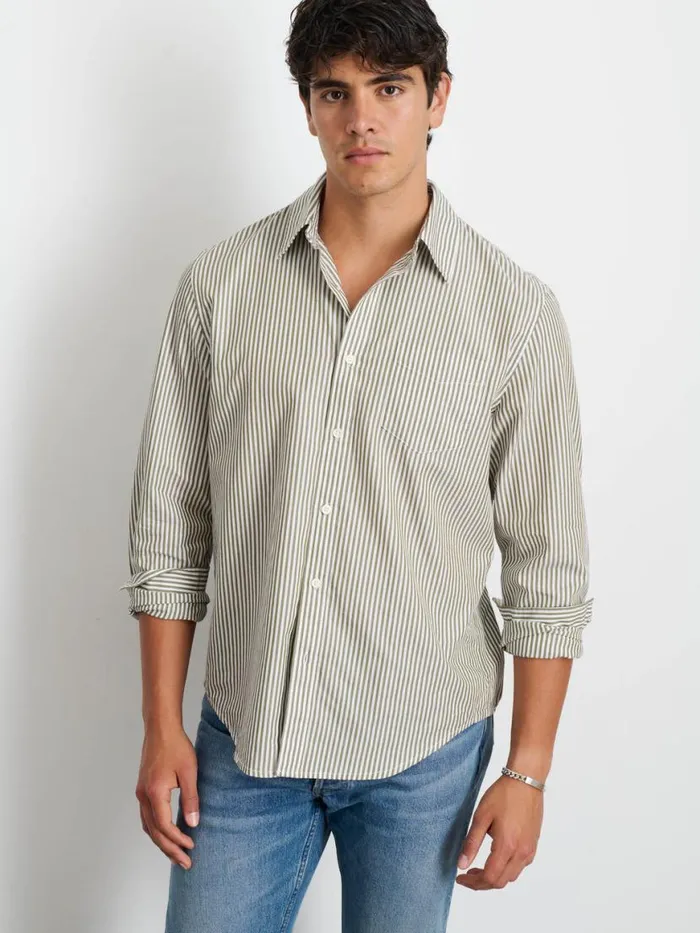 Alex Mill Mill Shirt In Striped Cotton Poplin Olivewhite Men Shirts