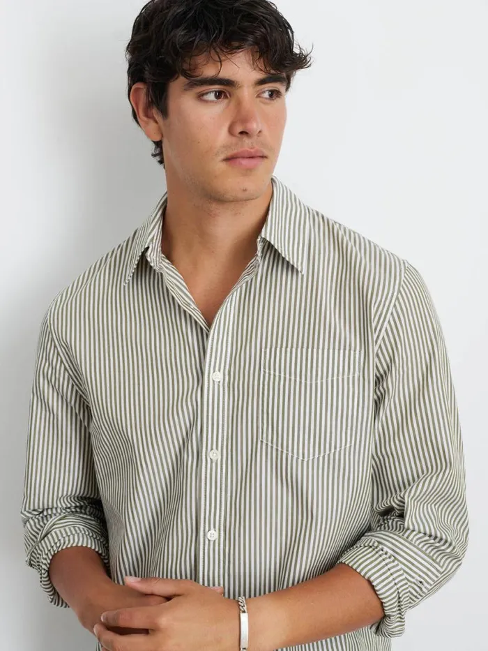 Alex Mill Mill Shirt In Striped Cotton Poplin Olivewhite Men Shirts