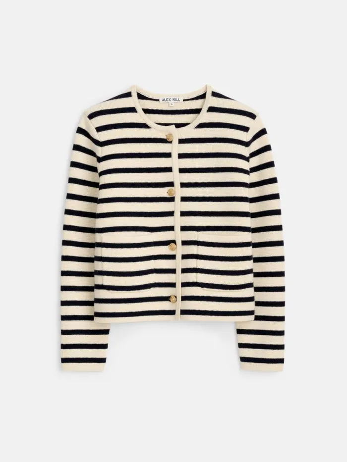 Alex Mill Paris Sweater Jacket In Stripe Creamnavy Women Sweaters