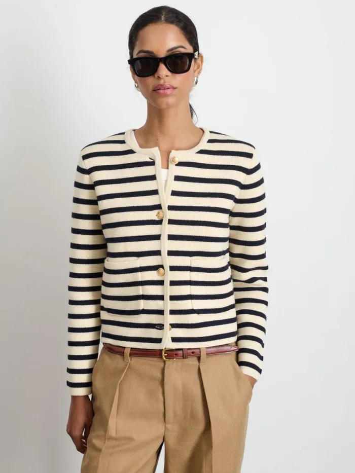 Alex Mill Paris Sweater Jacket In Stripe Creamnavy Women Sweaters