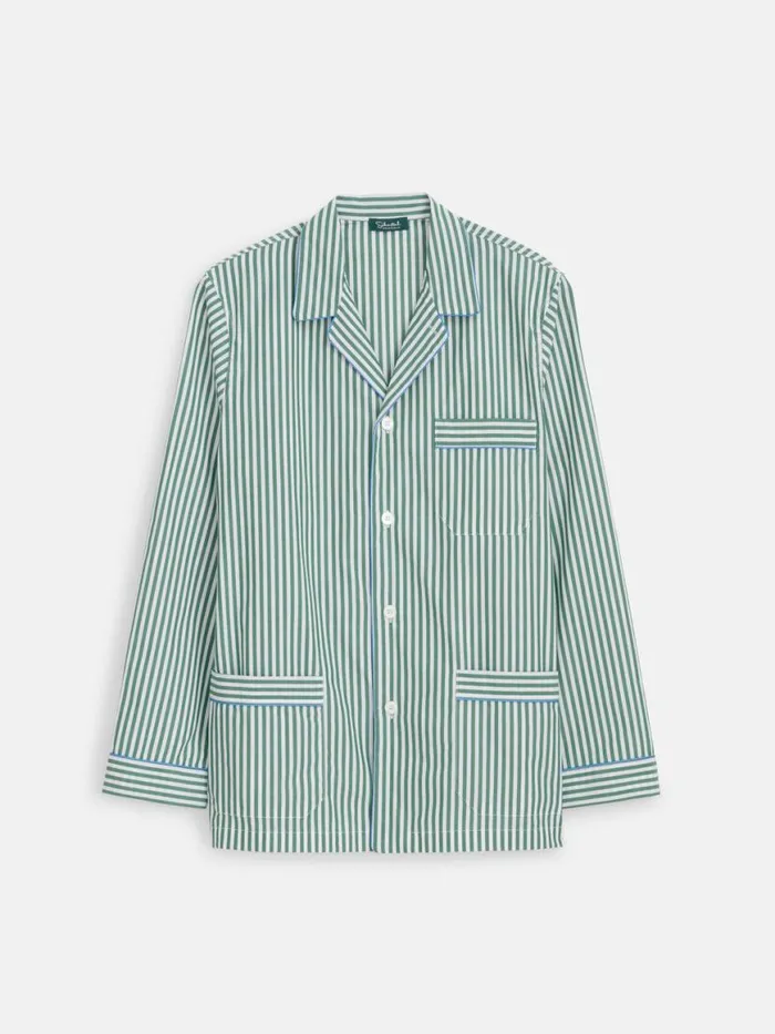 Alex Mill Schostal X Alex Mill Striped Long Sleeve Pajama Set Green Stripe Women Pajamas Slippers