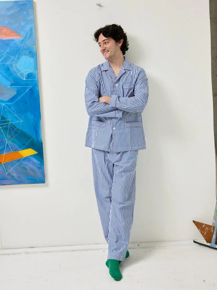 Alex Mill Schostal X Alex Mill Striped Long Sleeve Pajama Set Navy Stripe Women Pajamas Slippers