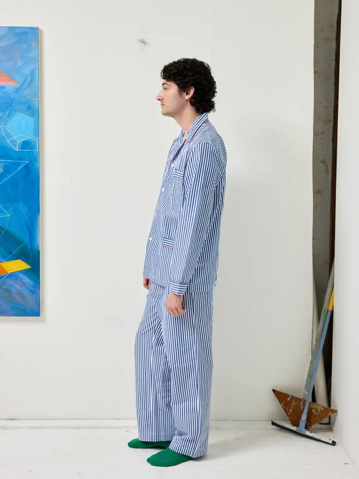 Alex Mill Schostal X Alex Mill Striped Long Sleeve Pajama Set Navy Stripe Women Pajamas Slippers