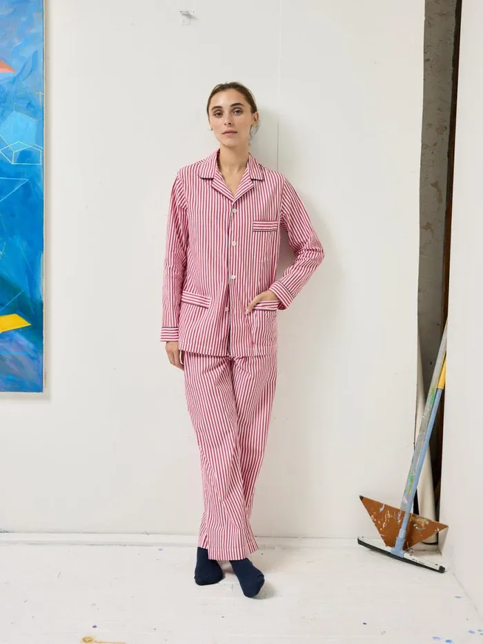 Alex Mill Schostal X Alex Mill Striped Long Sleeve Pajama Set Red Stripe Women Pajamas Slippers