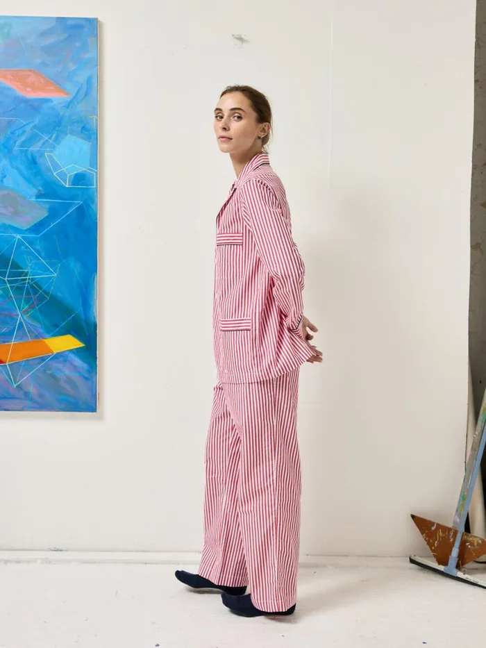 Alex Mill Schostal X Alex Mill Striped Long Sleeve Pajama Set Red Stripe Women Pajamas Slippers