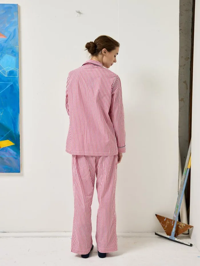 Alex Mill Schostal X Alex Mill Striped Long Sleeve Pajama Set Red Stripe Women Pajamas Slippers