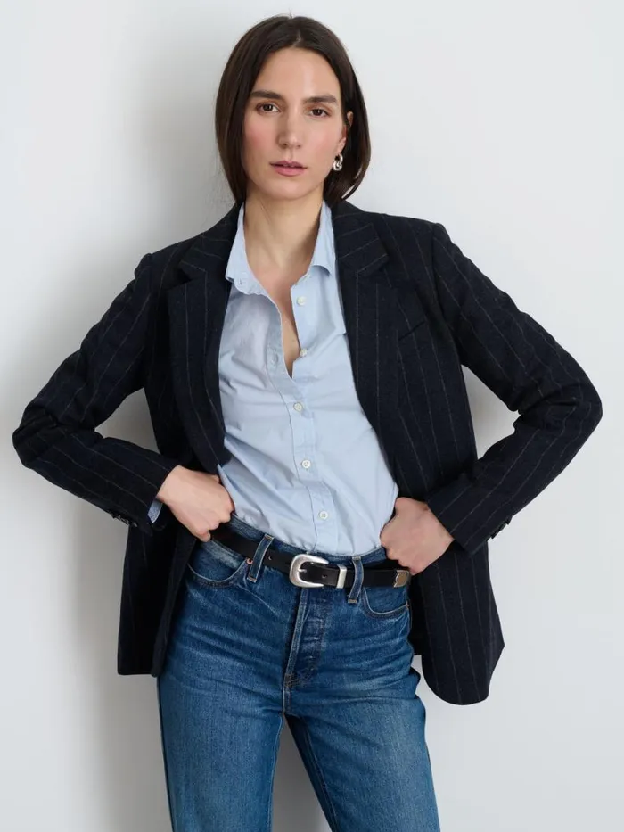 Alex Mill Soho Blazer In Chalk Stripe Wool Women Set Dressing