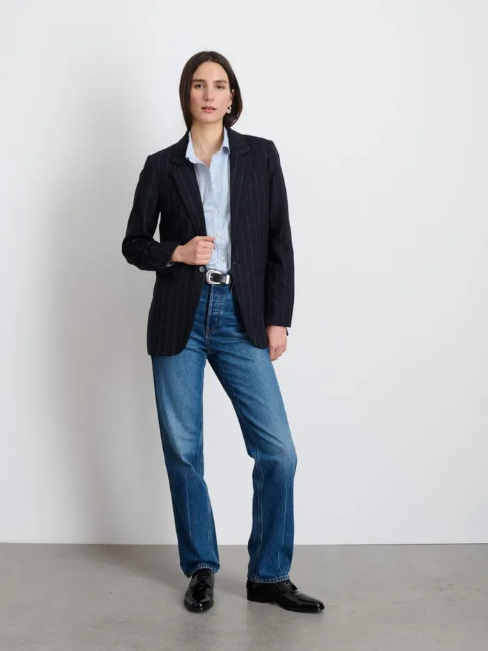 Alex Mill Soho Blazer In Chalk Stripe Wool Women Set Dressing