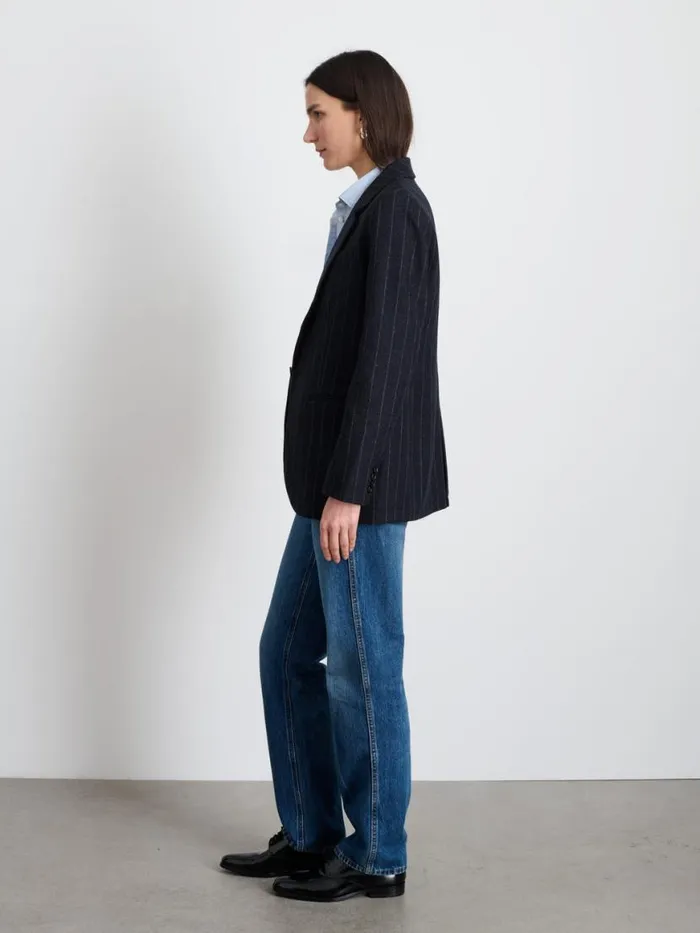 Alex Mill Soho Blazer In Chalk Stripe Wool Women Set Dressing