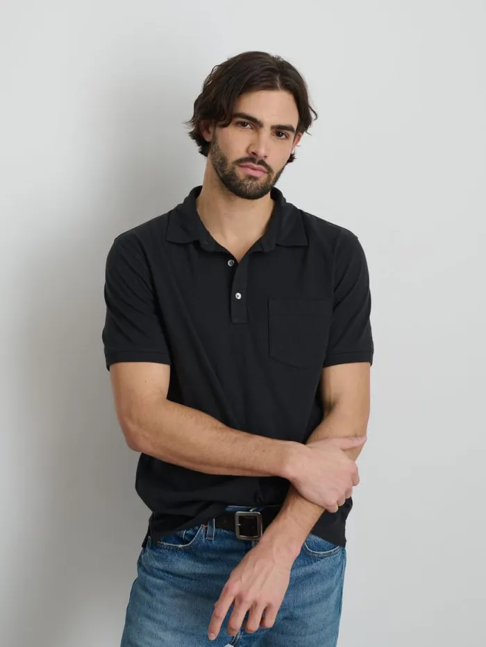 Alex Mill The Standard Polo In Slub Cotton Black Men Tees Polos