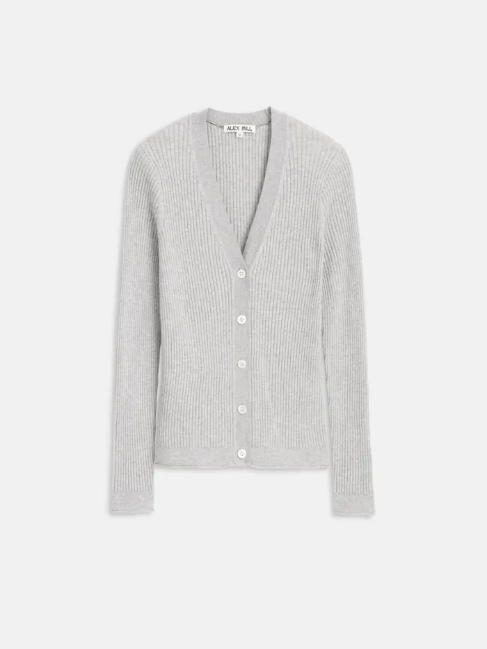 Alex Mill VNeck Ribbed Cardigan Heather Grey Women Sweaters