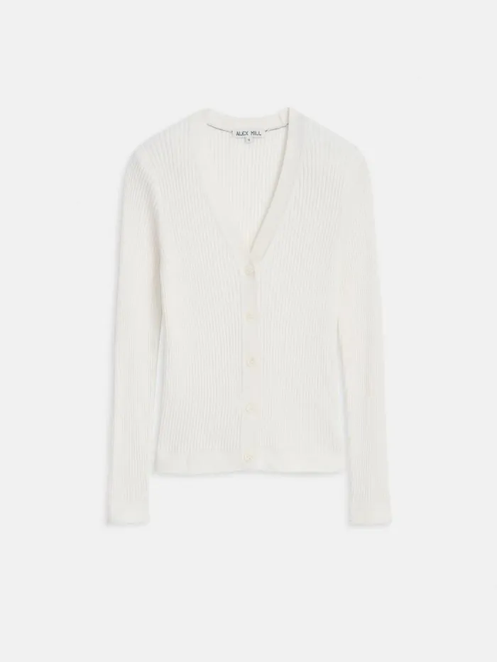 Alex Mill VNeck Ribbed Cardigan Ivory Women Sweaters