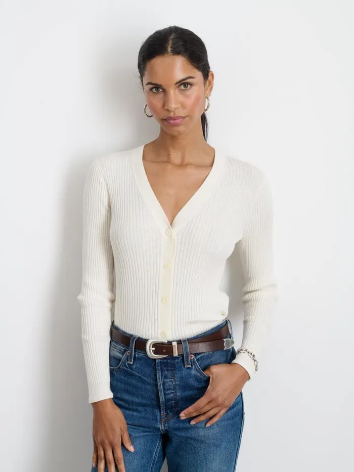 Alex Mill VNeck Ribbed Cardigan Ivory Women Sweaters