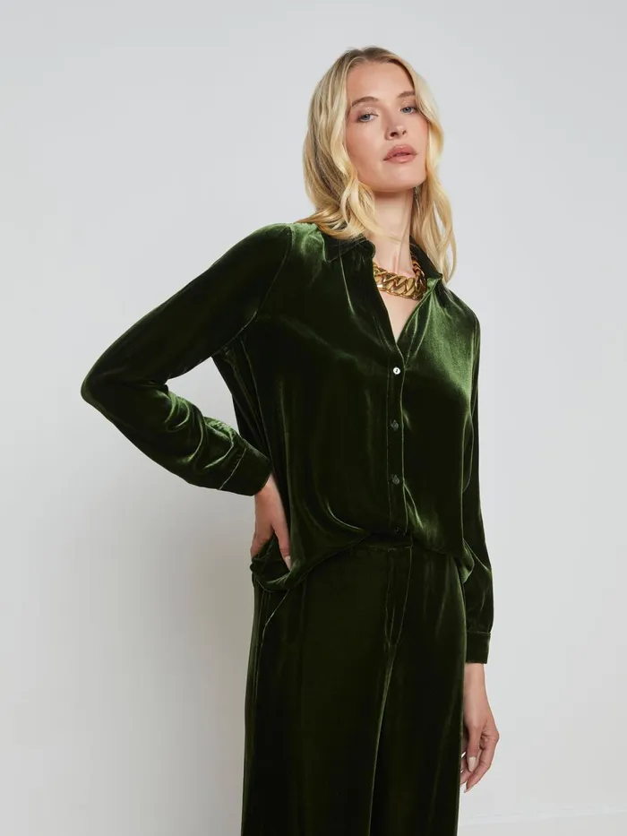 Argo Velvet Blouse Deep Olive Women L039Agence Blouses and Tops