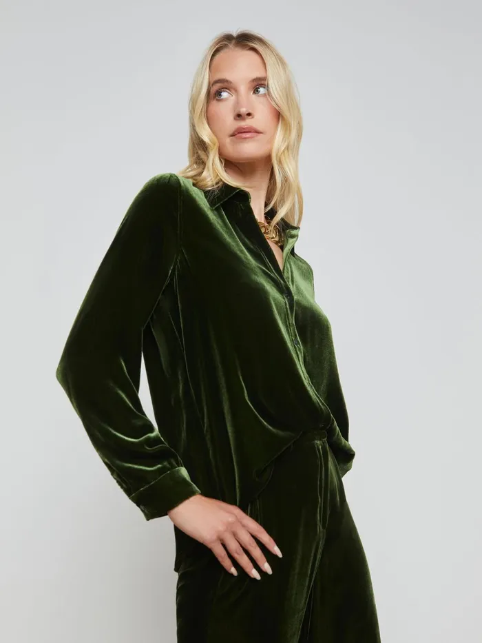 Argo Velvet Blouse Deep Olive Women L039Agence Blouses and Tops