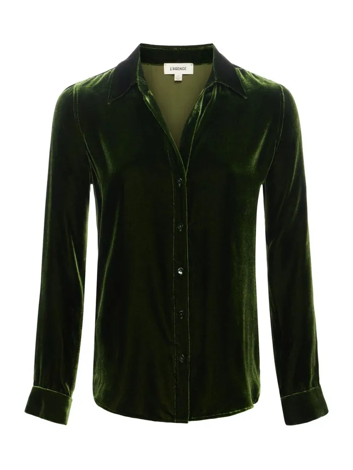 Argo Velvet Blouse Deep Olive Women L039Agence Blouses and Tops