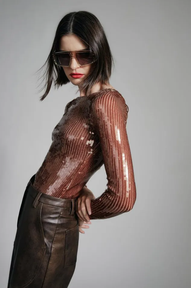 Bardot Bodysuits Women Brenna Sequin Bodysuit In Chocolate Chocolate