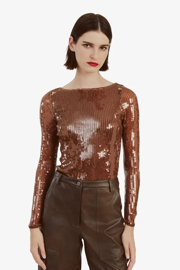 Bardot Bodysuits Women Brenna Sequin Bodysuit In Chocolate Chocolate Bardot Bodysuits Women Brenna Sequin Bodysuit In Chocolate Chocolate