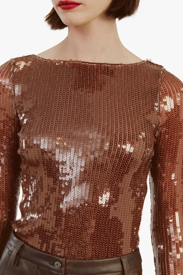 Bardot Bodysuits Women Brenna Sequin Bodysuit In Chocolate Chocolate Bardot Bodysuits Women Brenna Sequin Bodysuit In Chocolate Chocolate