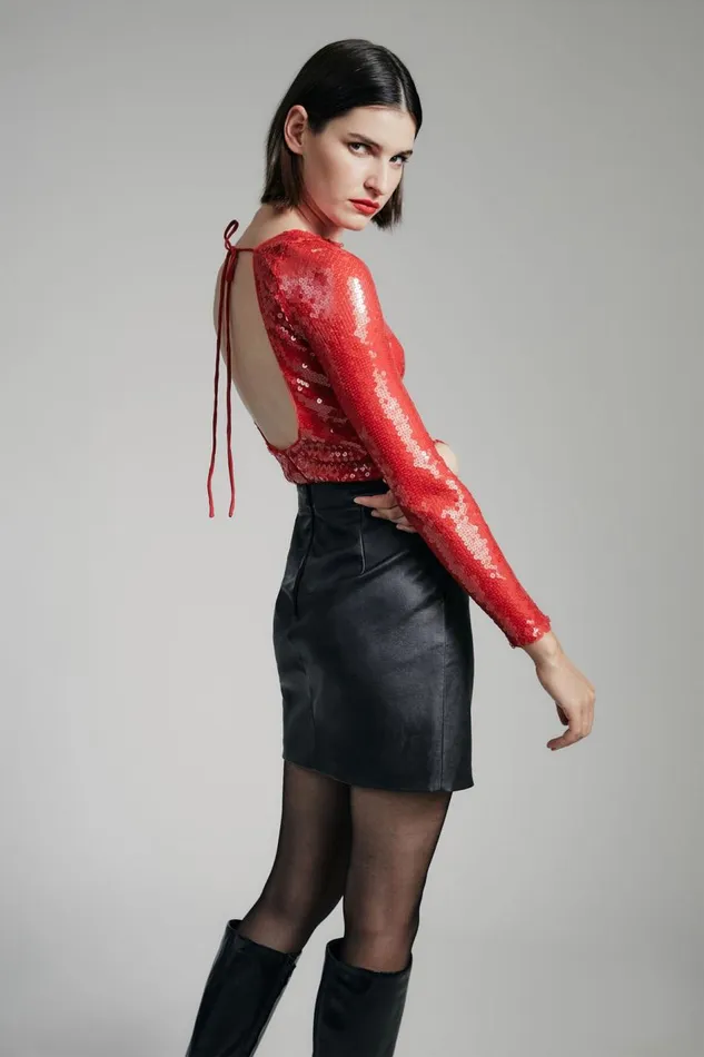 Bardot Bodysuits Women Brenna Sequin Bodysuit In Deep Red Deep Red