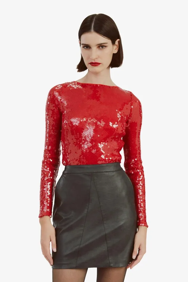 Bardot Bodysuits Women Brenna Sequin Bodysuit In Deep Red Deep Red Bardot Bodysuits Women Brenna Sequin Bodysuit In Deep Red Deep Red