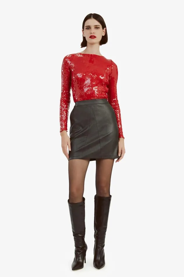 Bardot Bodysuits Women Brenna Sequin Bodysuit In Deep Red Deep Red Bardot Bodysuits Women Brenna Sequin Bodysuit In Deep Red Deep Red