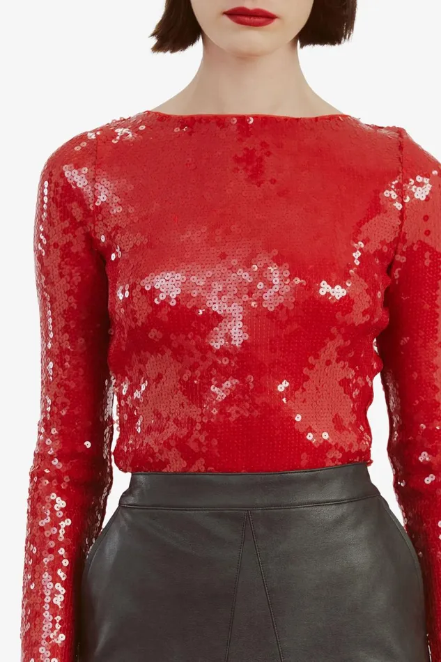 Bardot Bodysuits Women Brenna Sequin Bodysuit In Deep Red Deep Red Bardot Bodysuits Women Brenna Sequin Bodysuit In Deep Red Deep Red