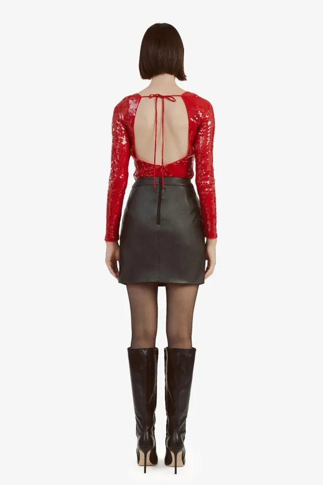 Bardot Bodysuits Women Brenna Sequin Bodysuit In Deep Red Deep Red Bardot Bodysuits Women Brenna Sequin Bodysuit In Deep Red Deep Red